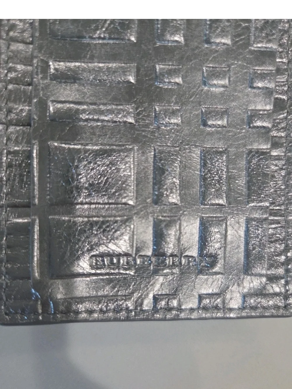 Burberry Metallic Silver Plaid Luggage Tag